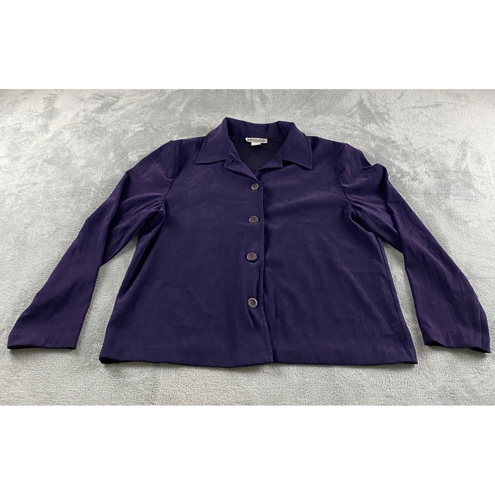 Briggs Womens Purple Button Front Sueded Long Sleeve‎ Shirt Jacket Size L 906B24